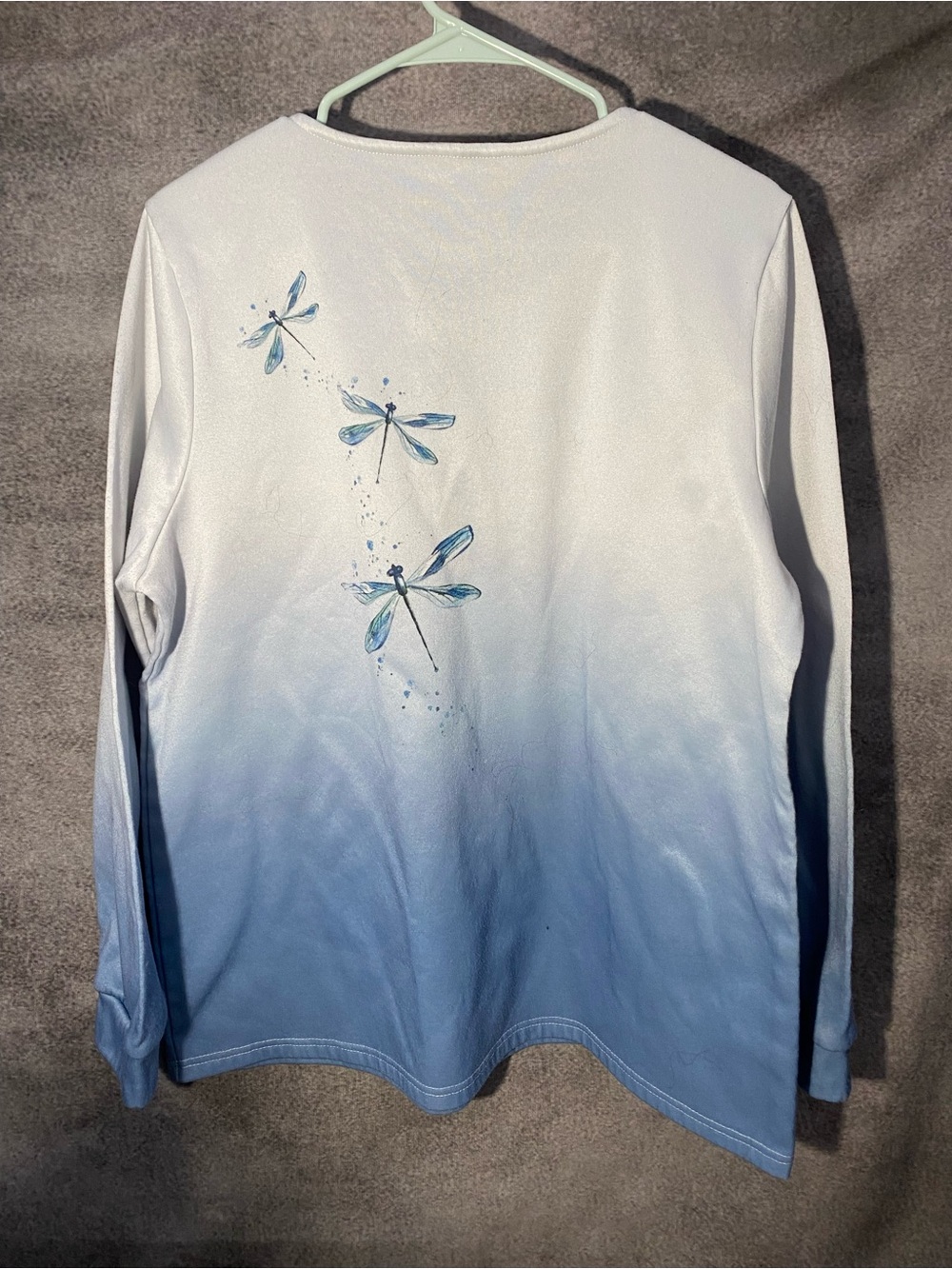 Womens Blue White Ombre Dragonfly Quarter Zip Pullover Sweatshirt Size XL - Picture 9 of 11